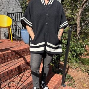 Free people soft black, and white zipper poncho